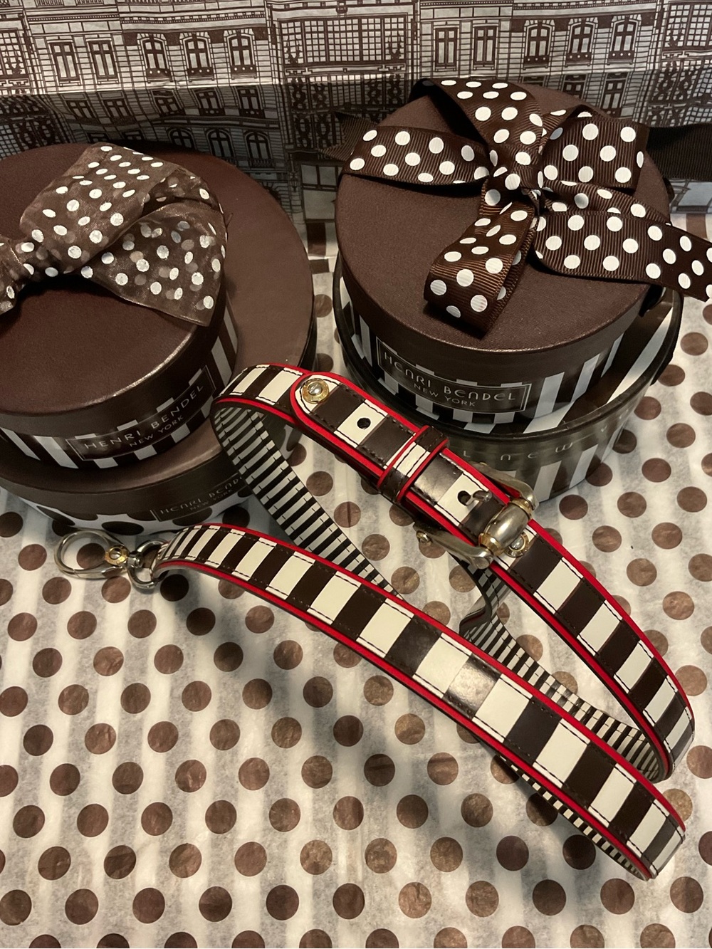 Henri Bendel Leash - Centennial Stripes with Red Trim